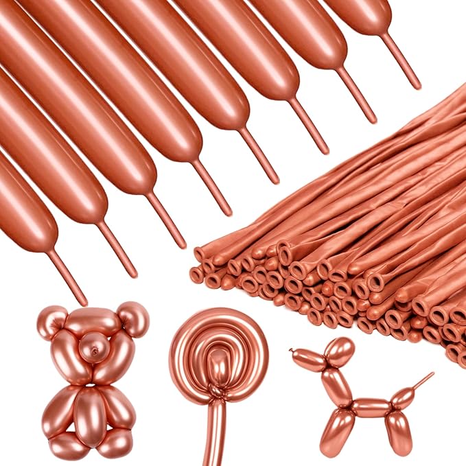 Metallic Rose Gold Long Balloons Premium 260 Twisting Animals Magic Balloons by ZBYDNG