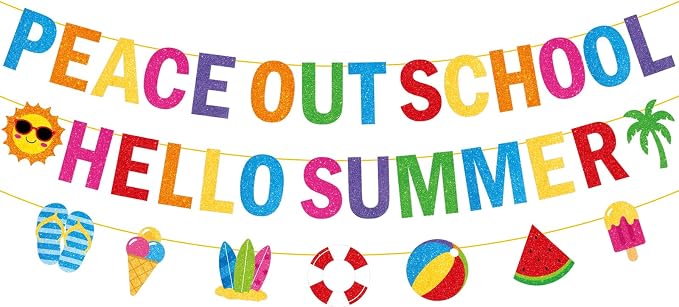 Peace Out School Hello Summer Banner Decor, Last Day of School Decorations by Sereliy