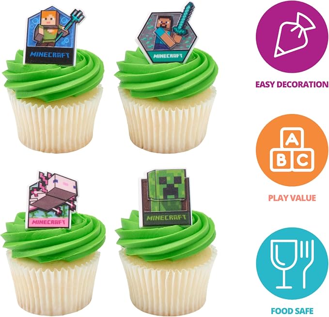 DecoPac Minecraft Lush Finds Rings, Cupcake Decorations Featuring Creeper - Image 3