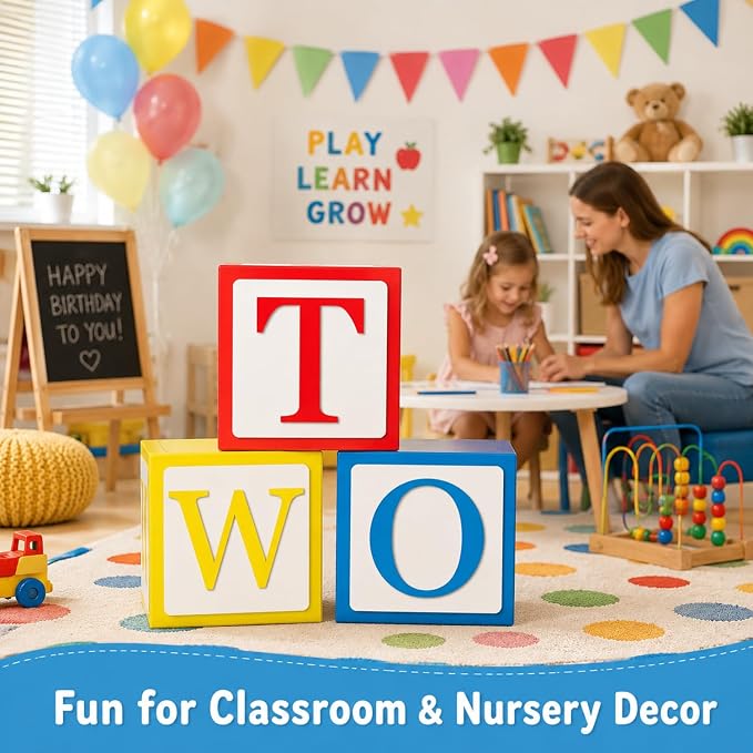 3 Pcs 2nd Birthday Balloon Box, Blocks Theme Party Decorations | 11.8 x 11.8 in - Image 5