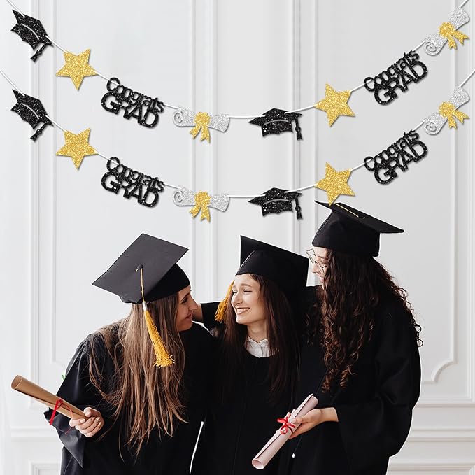 Black and Gold Congrats Grad Banner Graduation Decorations Class of 2026 - Image 5