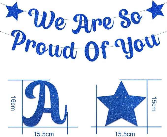 We are So Proud of You Banner Blue Glittery Graduation Congratulations - Image 6