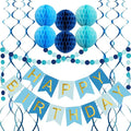 Blue Birthday Decorations with Happy Birthday Banner, Paper Honeycomb Balls by ALLFUN