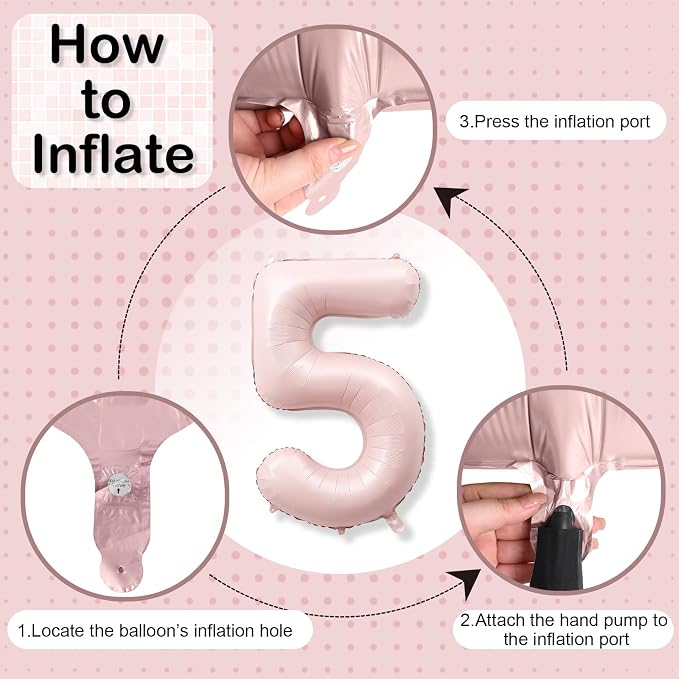 Big Number 5 Balloons, Dusty Light Blush Pink Foil 5 Balloon Numbers 40 inch - Image 7