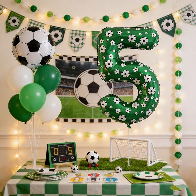 40 Inch Soccer Number 5 Balloons Large Foil Balloon Number 5 Birthday Deco | - Image 4