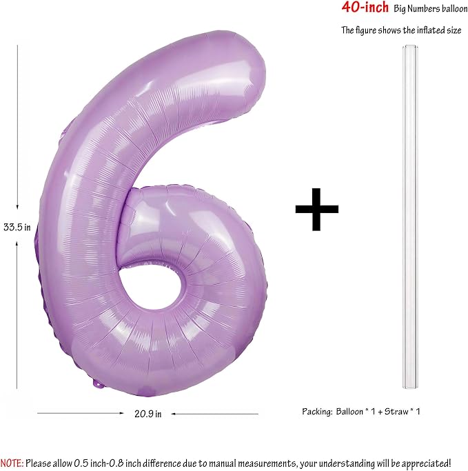 40" Macaron Purple Number 6 Balloons Helium Foil Mylar Balloon Digit 6 | - Image 2
