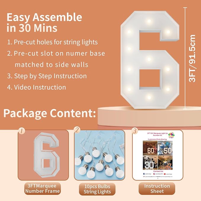3FT Light Up Numbers Letters, Marquee Light Up Letters, Giant Mosaic Balloon - Image 5