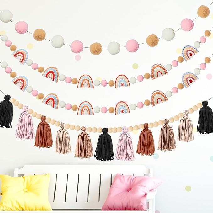 4 Pcs Boho Felt Banner Classroom Tassel Garland Felt Rainbow Decoration - Image 4