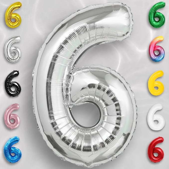Silver Number Balloon 6 Mylar Foil Balloons 16 inch Small - Image 2