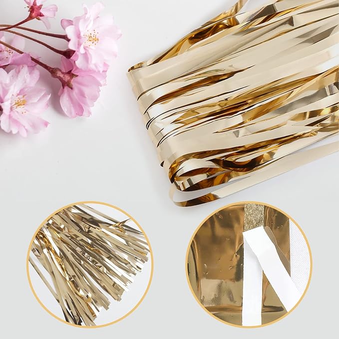 5 Pack Champagne Gold Foil Curtain Backdrop 3.2ft x 9.8ft Metallic Tinsel Foil - Image 4