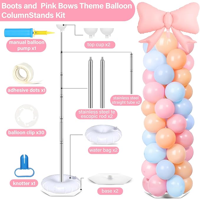 2 Sets Boots or Bows Gender Reveal Decoration Balloon Column Stand Kit - Image 2