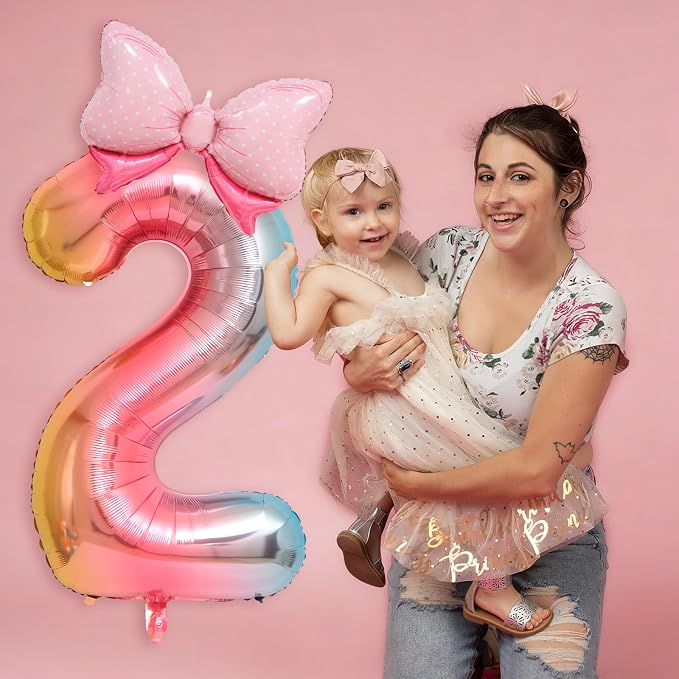 40-Inch Number 2 Gradient Giant Number Balloons And Mini Bow Balloons Foil - Image 4