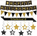 Retirement Party Decorations Black and Gold Happy Retirement Banner Gold by QUJOWI