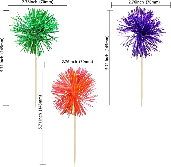 Gyufise 30Pcs Foil Firework Cupcake Toppers Sparkle Tinsel Cake Toppers Tinsel - Image 2