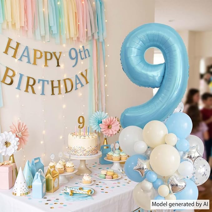 Pearlescent Blue Number 9 Balloon 40 Inch, Large Light Blue Mylar Foil Balloon - Image 7