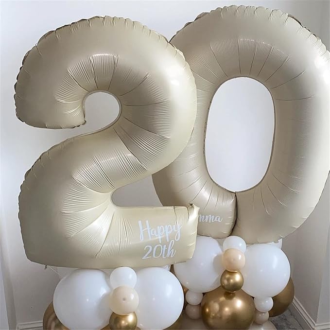 60th Birthday Balloons Cream for Women, 40 Inch Giant Beige Foil 60 Balloon - Image 6
