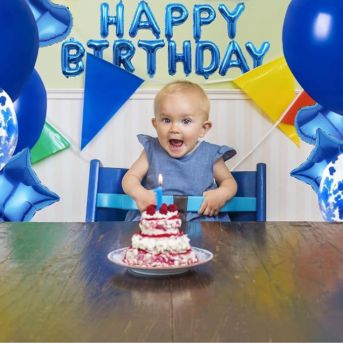 27 Pcs Dark Blue Birthday Decorations, 3D Foil Dark Blue Happy Birthday Balloon - Image 2