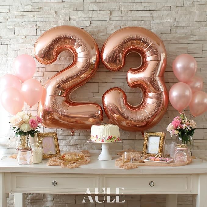AULE 40 Inch Rose Gold 23 Balloon Number Foil 0-9 Birthday Big Numbers | - Image 3