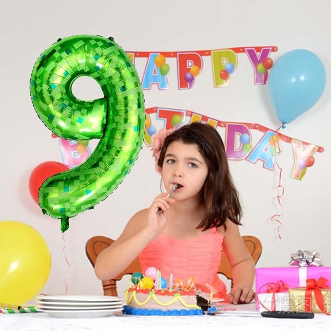 40 Inch Green Pixel Number 9 Balloon, Lime Green Large Foil Number Balloon 9th - Image 2