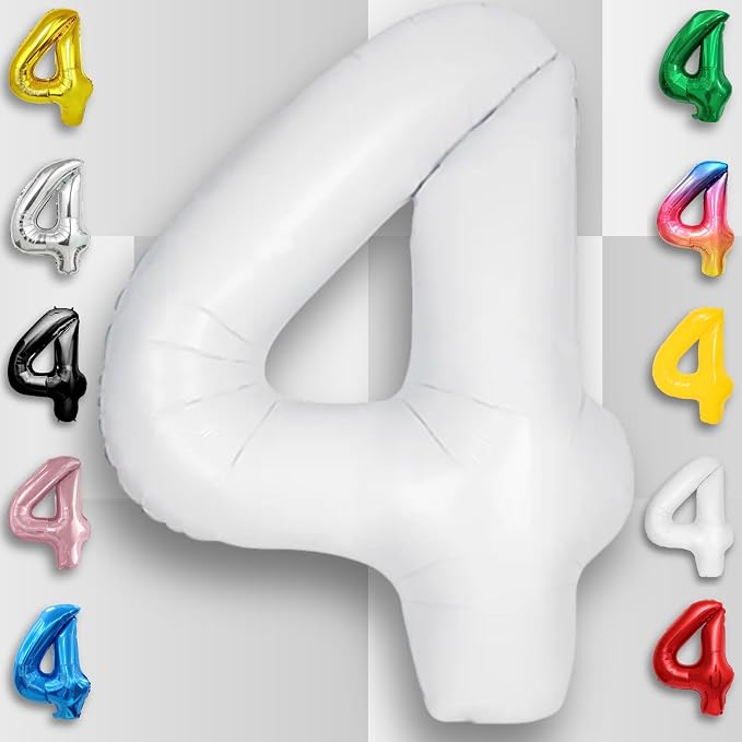 White Number Balloon 4 Mylar Foil Balloons 32 inch - Image 4