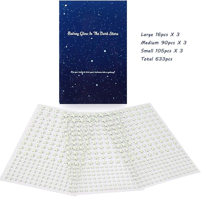 Glow in The Dark Stars for Ceiling Decal Decor 633 Pcs Realistic 3D Sticker | - Image 5