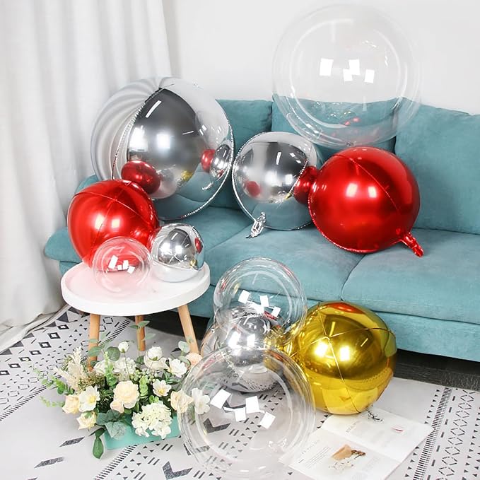 10 Pcs 22 Inch Red Mylar Balloons, Large 4D Giant Round Foil Balloon Big Mirror - Image 5