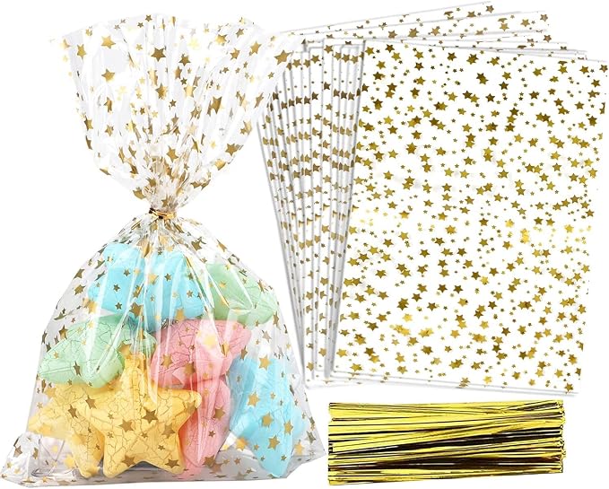 COQOFA 200 Pcs Star Printed 5"X7" Gift Wrap Cello Cellophane Clear Candy Cookie by COQOFA