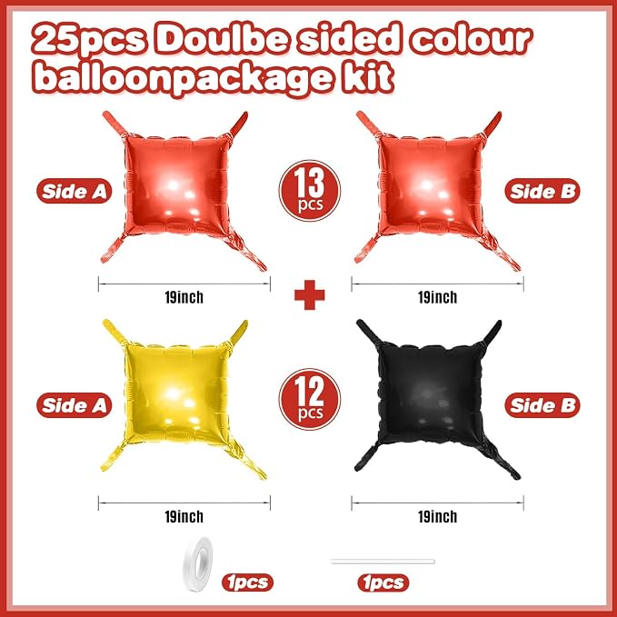 Metallic Red Black and Gold Double Sided Square Foil Balloons Wall, 19 Inches - Image 2