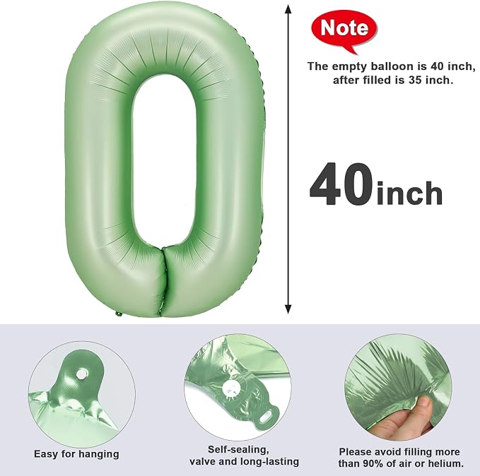 Number 0 Balloon Birthday Decorations, 40In Sage-Green Balloons - Image 8