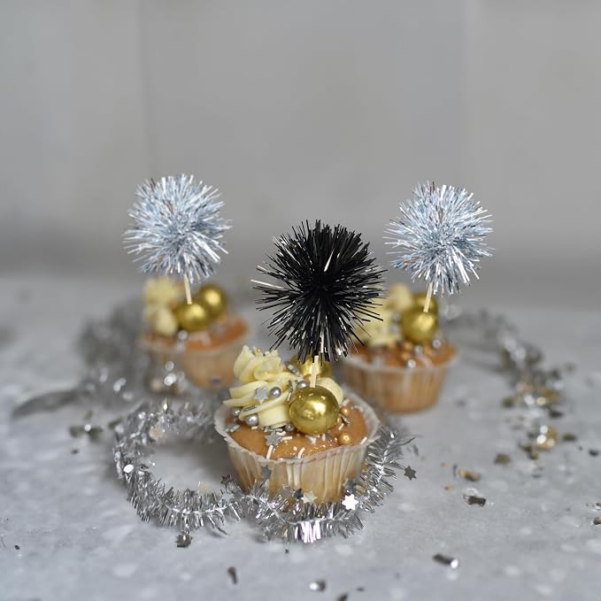 Gyufise 30Pcs Foil Firework Cupcake Toppers Sparkle Tinsel Cake Toppers Tinsel - Image 6