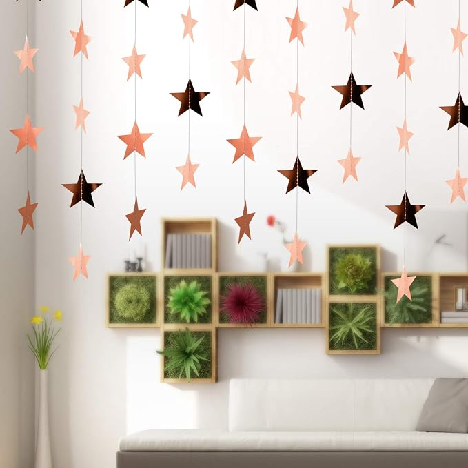 Patelai 130 ft Star Garland Banner Decor, Rose Gold - Image 4