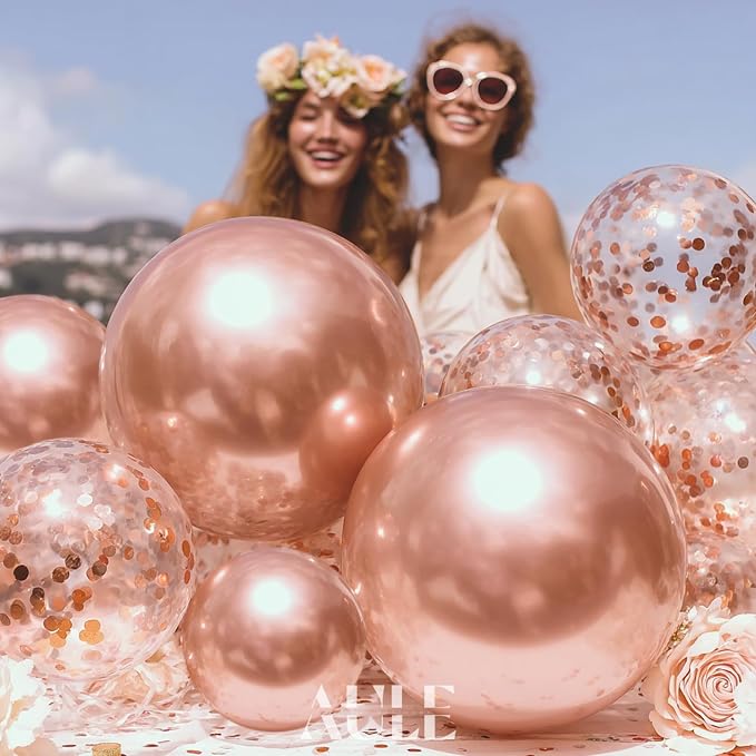 AULE 100Pcs Metallic Rose Gold Balloons 18/12/10/5 Inch Different Sizes | - Image 4