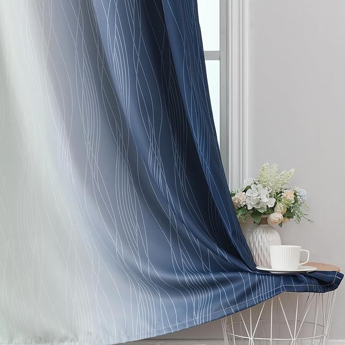 Sage Green and Navy Blue Ombre Blackout Curtains 45 Inch Length, Full Room - Image 6