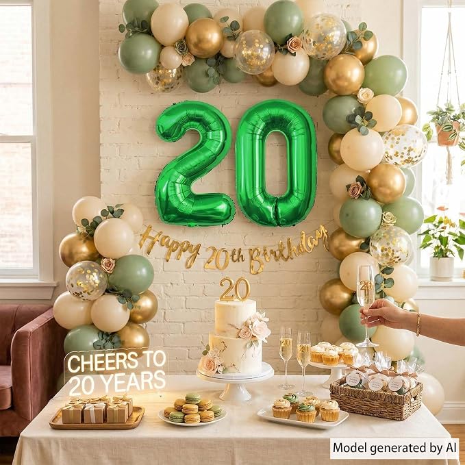 Green Number 20 Balloon 40 Inch, Shiny Foil Duo - Image 3