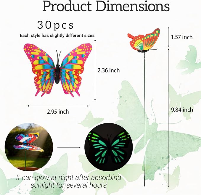 30PCS Luminous Butterfly Garden Decor Butterfly Stakes - Image 2