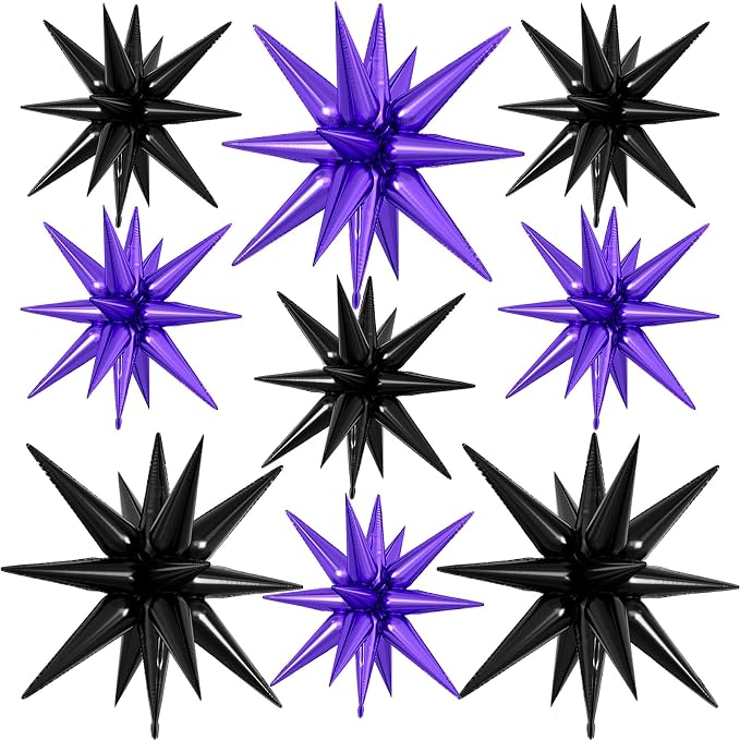9Pcs Purple and Black Star Balloons, Large Explosion Foil Balloons, Metallic by Dagelar