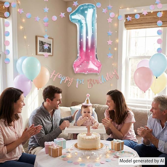 40 Inch Pink Blue Number 1 Balloon, Large Gradient Pink Blue Mylar Foil Number - Image 7