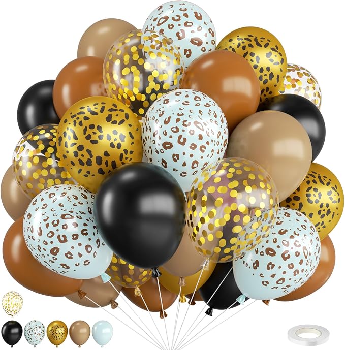 Black and Brown Balloons for Leopard Birthday Party Decorations | 12-inch black by FunHot