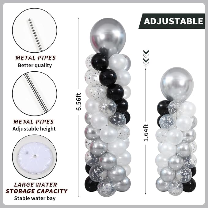 Black White and Silver Balloon Column Kit Set of 2, Balloon Towers | 102Pcs - Image 3