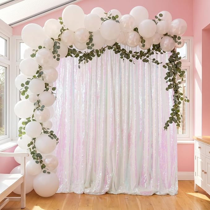 ShinyBeauty Iridescent Sequin Backdrop 5FTx7FT White by ShinyBeauty