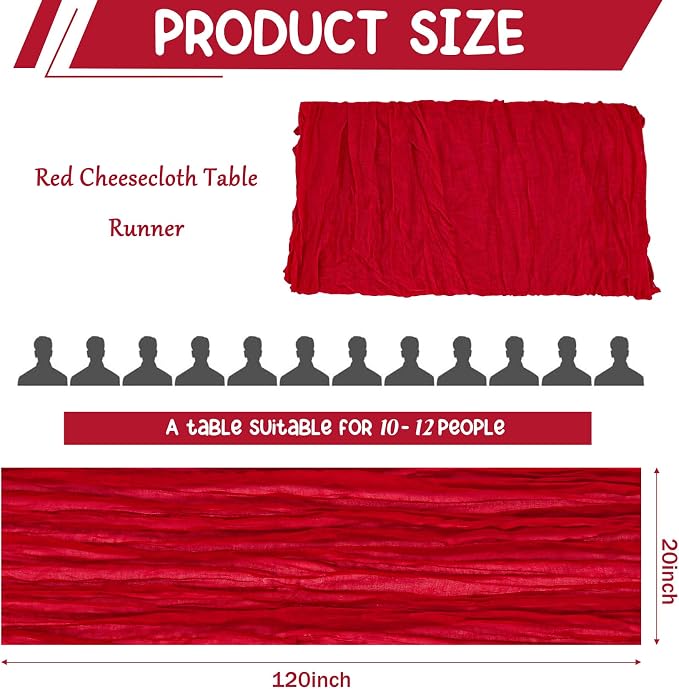 10 Pack Red Cheesecloth Table Runner 10FT Boho Gauze Fabric Table Runner - Image 2