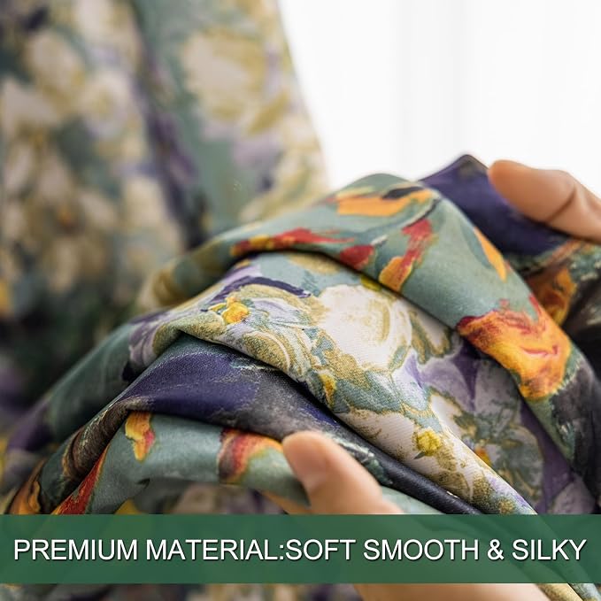 SUOUO Dark Green Vintage Floral Blackout Curtains - Image 7