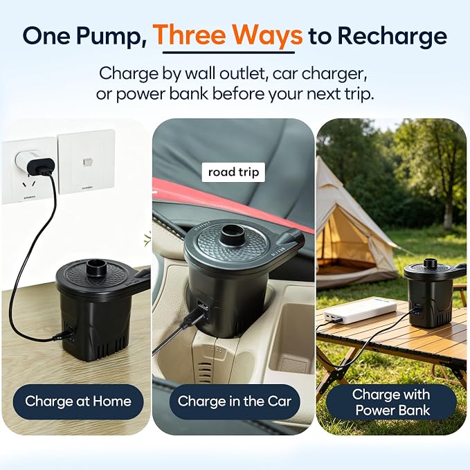 AGPTEK Rechargeable Air Pump, 4000mAh Quick-Fill Inflator Deflator, 3 Nozzles | - Image 4