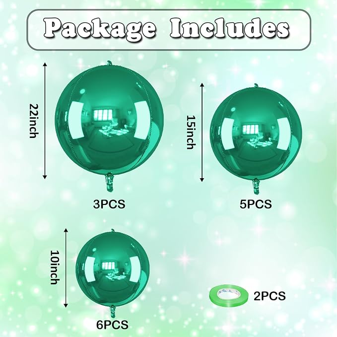 14 Pcs Green Round Foil Balloons 22/15/10 Hunter Emerald Forest Green Metallic - Image 2