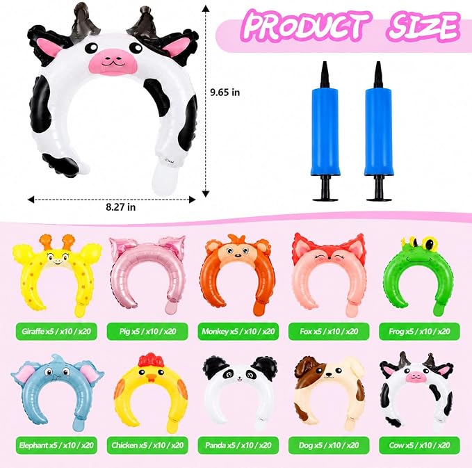 Liliful 200 Pcs Zoo Animal Inflatable Headbands Unicorn Wildlife Safari Balloon - Image 2