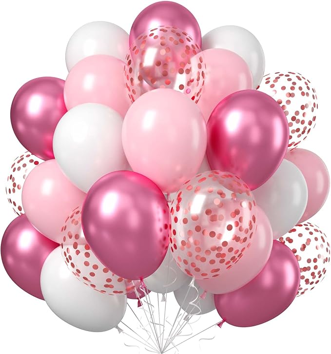 60PCS Pink and White Balloons, 12Inch Baby Light Pink White Party Balloon Set by Unknown