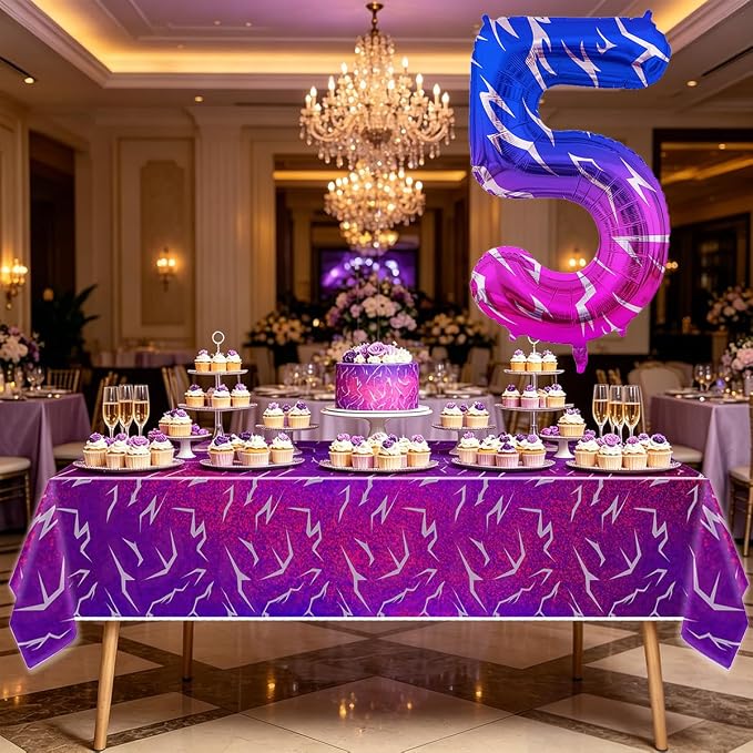 2pcs Purple Demon 54''x108'' Birthday Tablecloth and 40 Inches Number 5 Hunters - Image 4