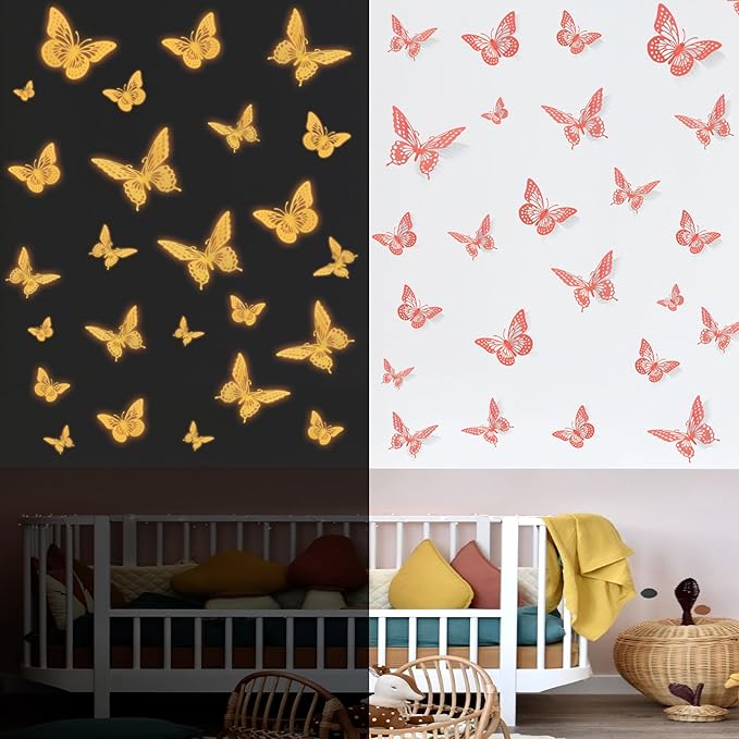 SAOROPEB Glow in The Dark 3D Butterfly 24 Pcs Orange Butterfly Stickers | 3 by SAOROPEB
