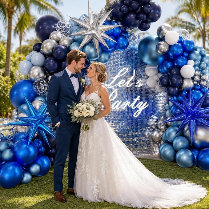 130pcs Blue and Silver Balloon Arch Kit Navy Blue Silver Confetti Balloons | - Image 6