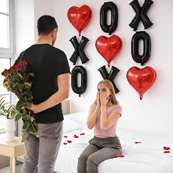 XOXO Balloons, 18 Inch Red Heart Foil Balloons, 16Inch Black Valentine Letters - Image 8